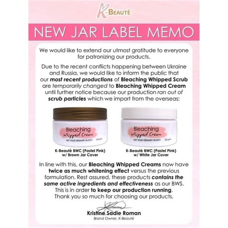 K-Beaute Bleaching Whipped Cream, 250G- Face & Body 2X Whitening