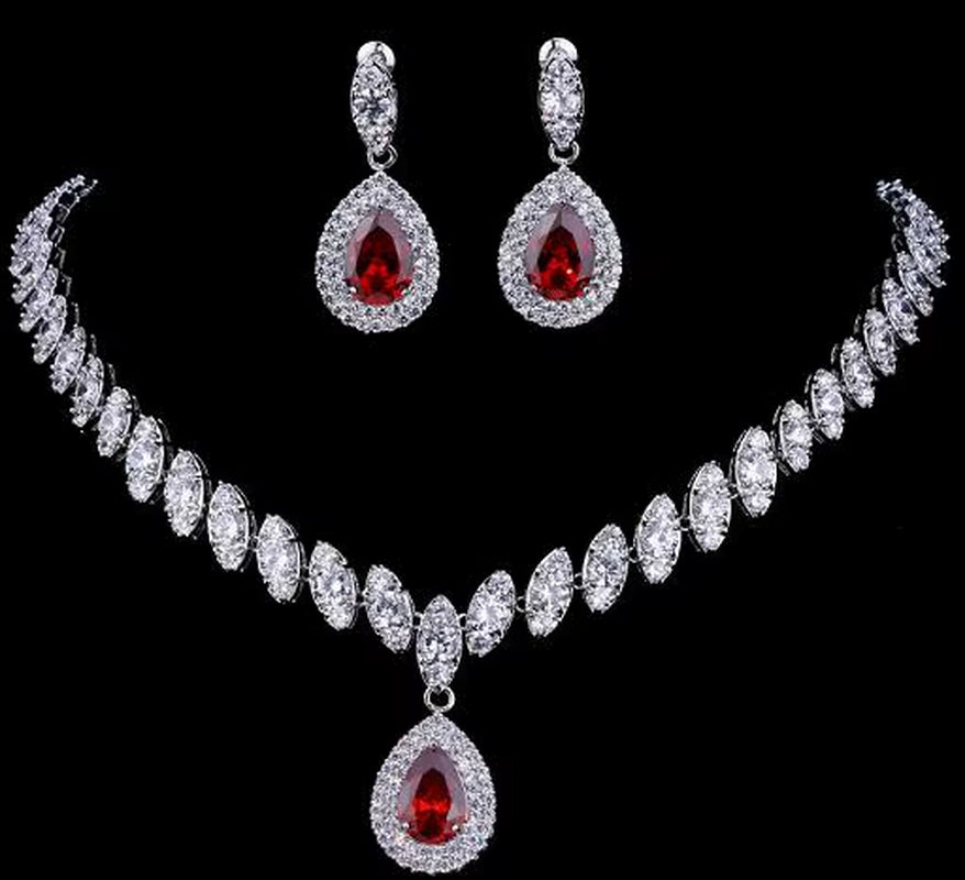 Simulated Bridal Silver Necklace Sets 5 Colors Wedding Jewelry Parure Bijoux Femme Party Gift
