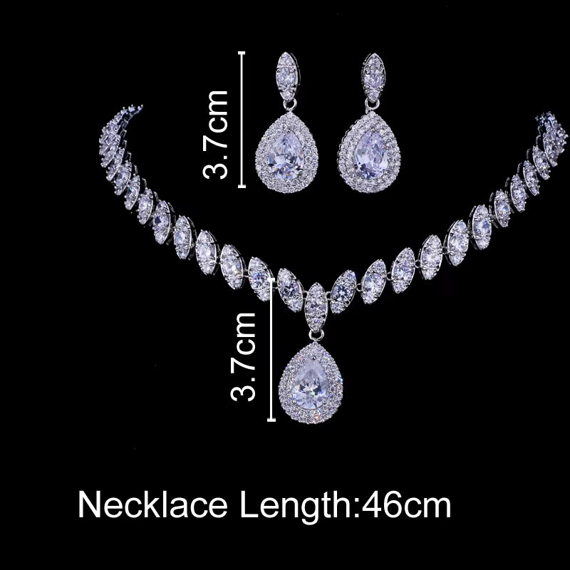 Simulated Bridal Silver Necklace Sets 5 Colors Wedding Jewelry Parure Bijoux Femme Party Gift